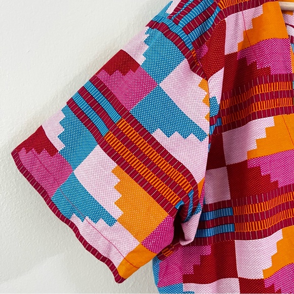 Yevu 100% Cotton Ghanian Made Colorful Wrap Top‎ V-Neck Short Sleeve size 3XL - Picture 4 of 14